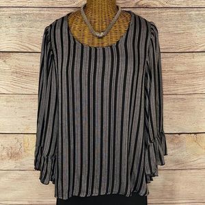 **BOGO**Anthropologie Drew Black & Silver Striped Ruffled Bell Sleeve Blouse S